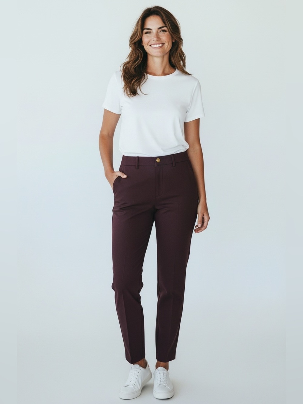 Michael Kors Brown Knit Slim Leg Trousers with Gold Button NWOT 14